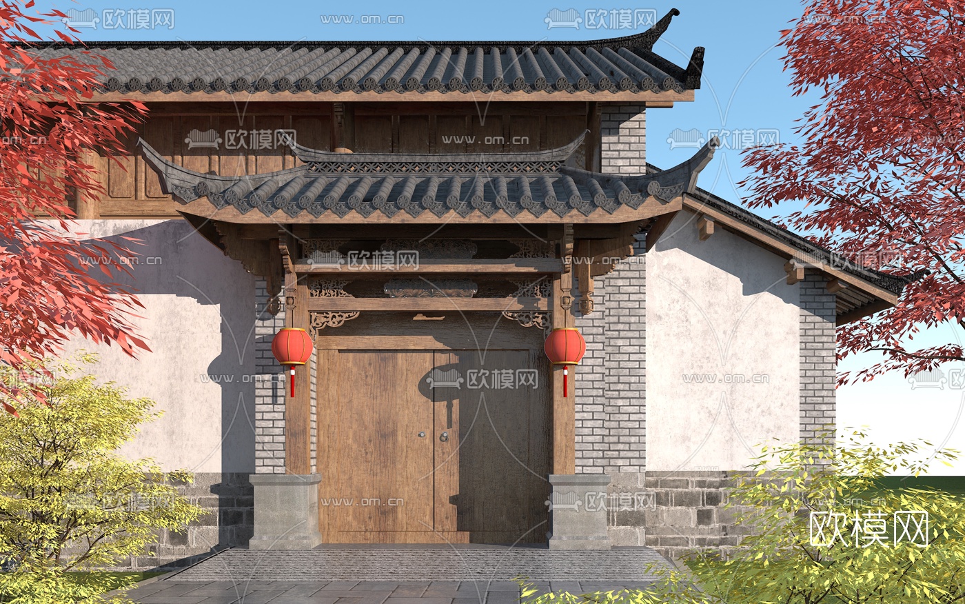 中式门头古建民房大门3d模型