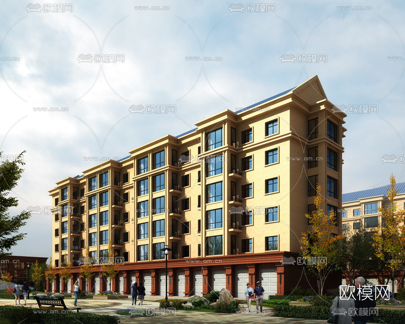 现代多层住宅建筑外观3d模型下载