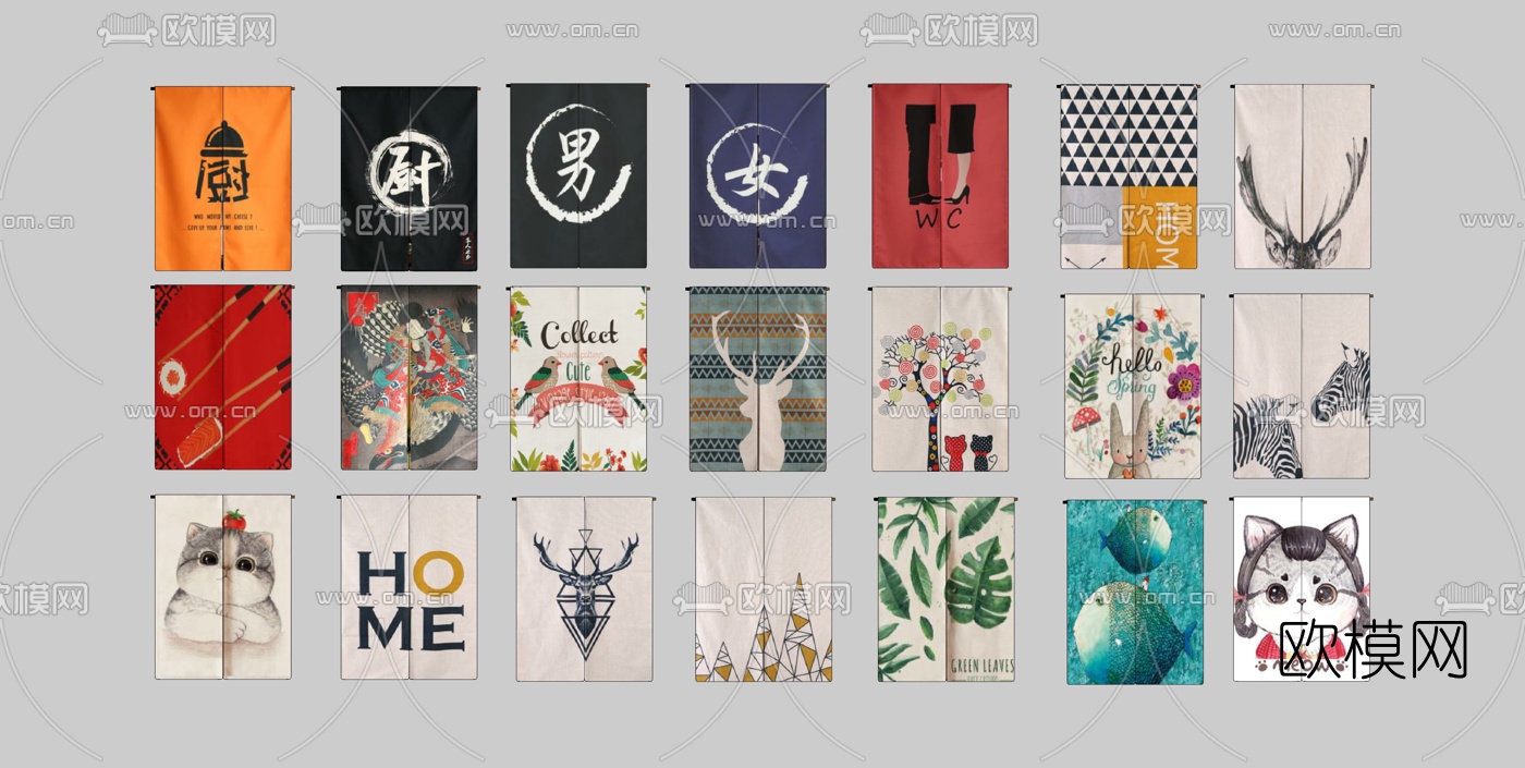 日式门帘窗帘挂帘su模型下载