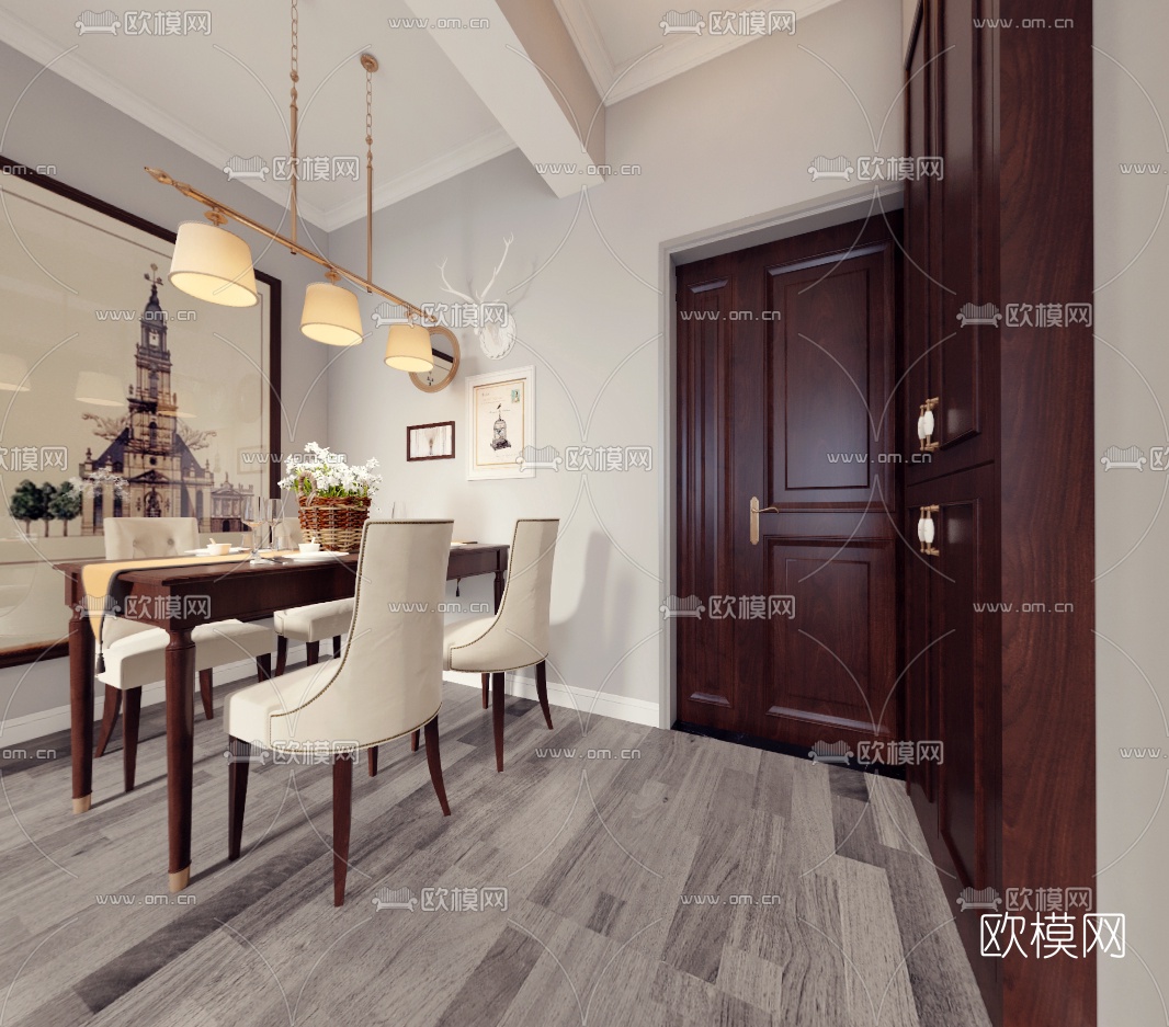 简美轻奢客厅餐厅免费3d模型