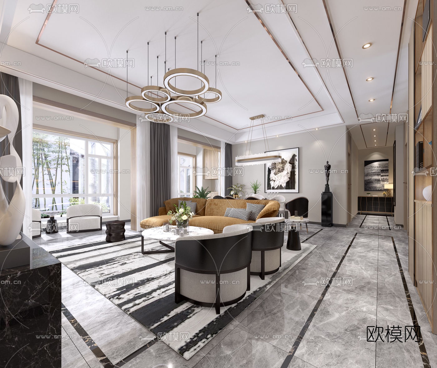 后现代客厅餐厅3d模型