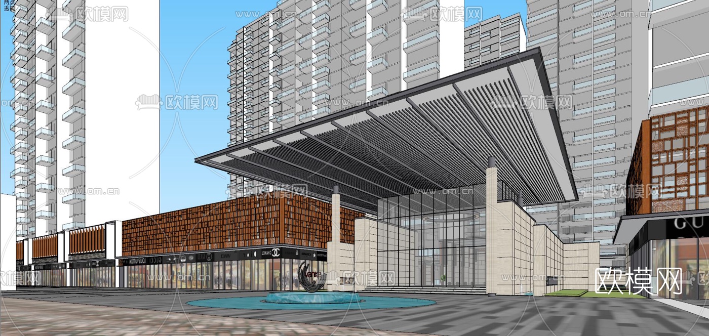 现代商业街su模型下载（渲染图3）