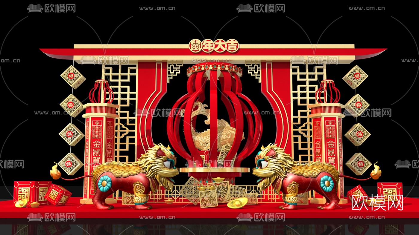新中式新年装饰美陈3d模型