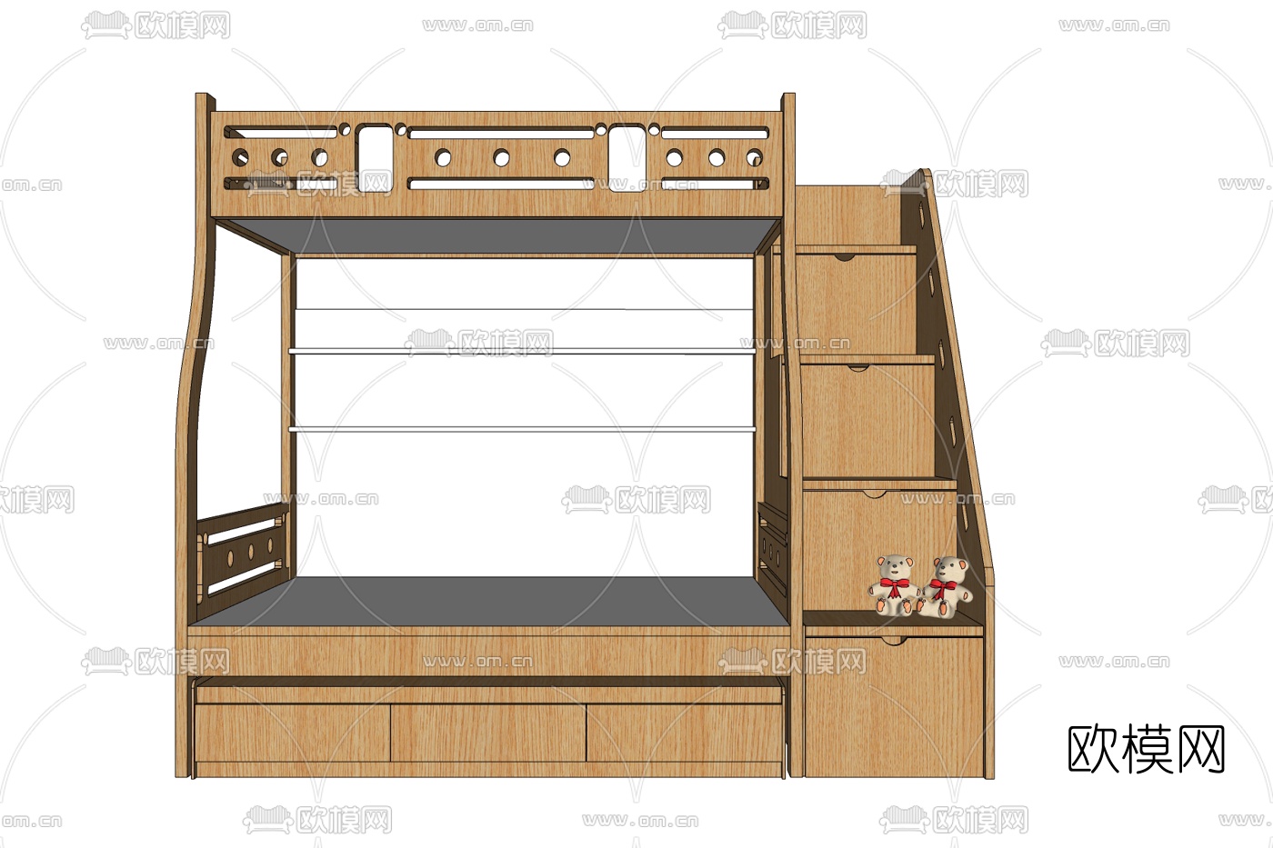 新中式实木上下床免费su模型下载
