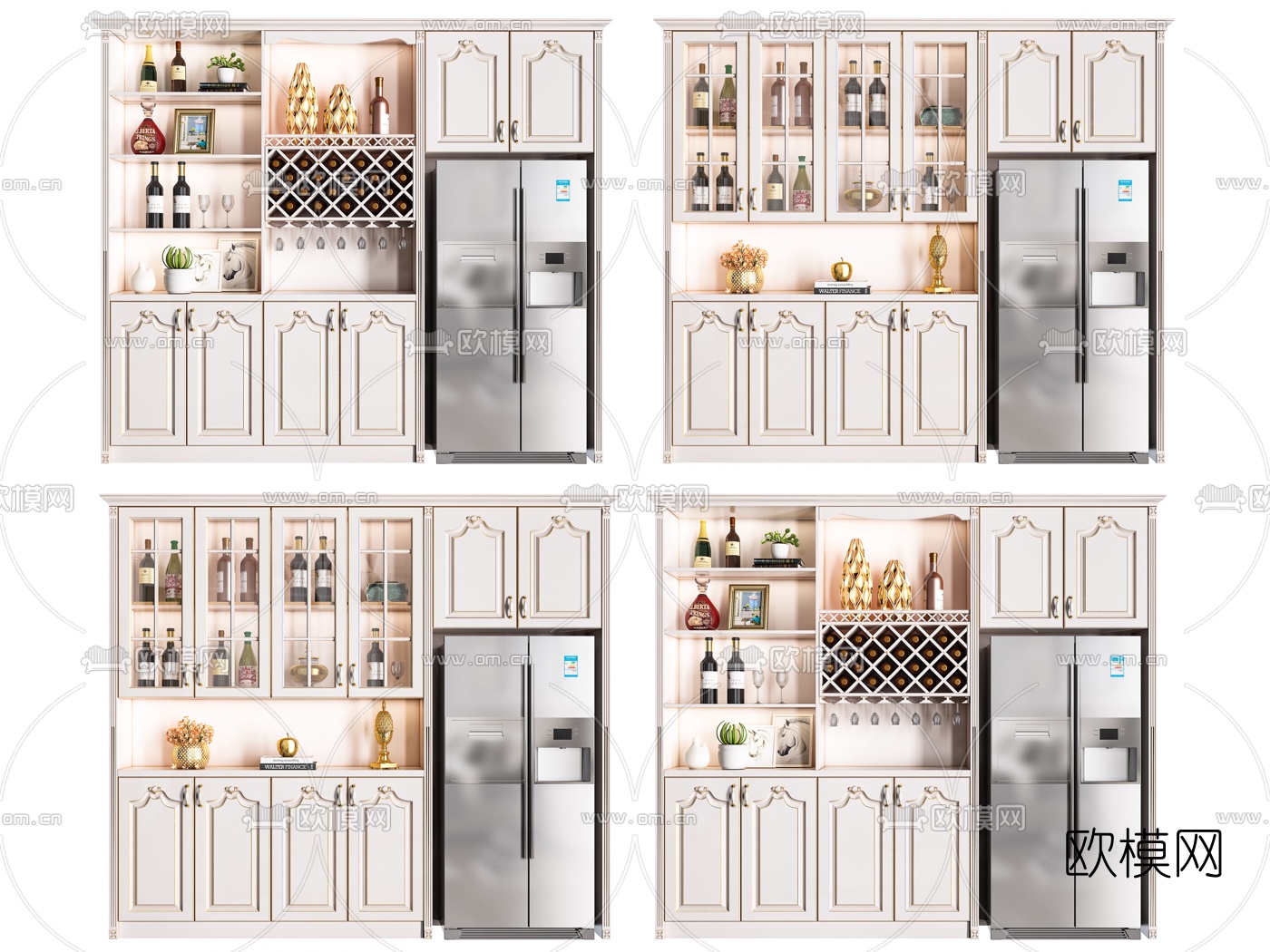 简欧实木酒柜组合3d模型下载（渲染图1）