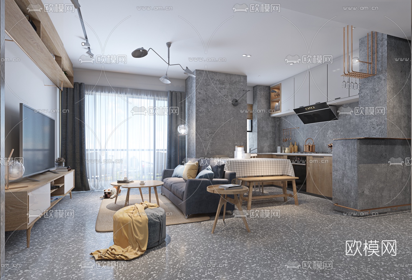 工业风客厅餐厅3d模型
