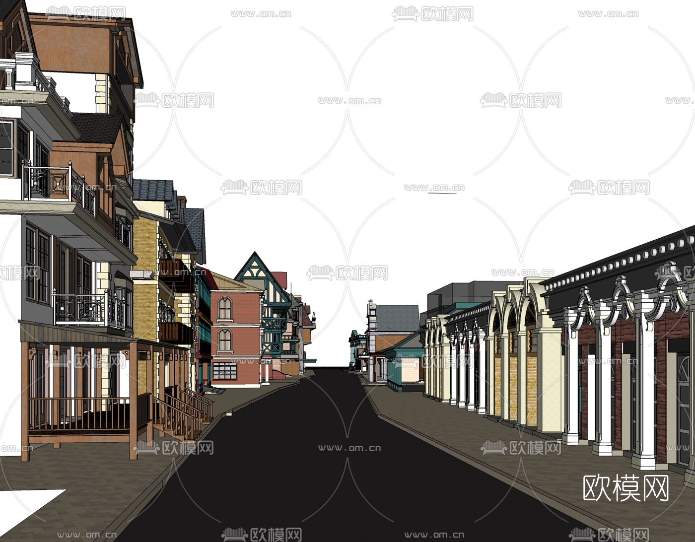 欧式商业街su模型下载（渲染图2）