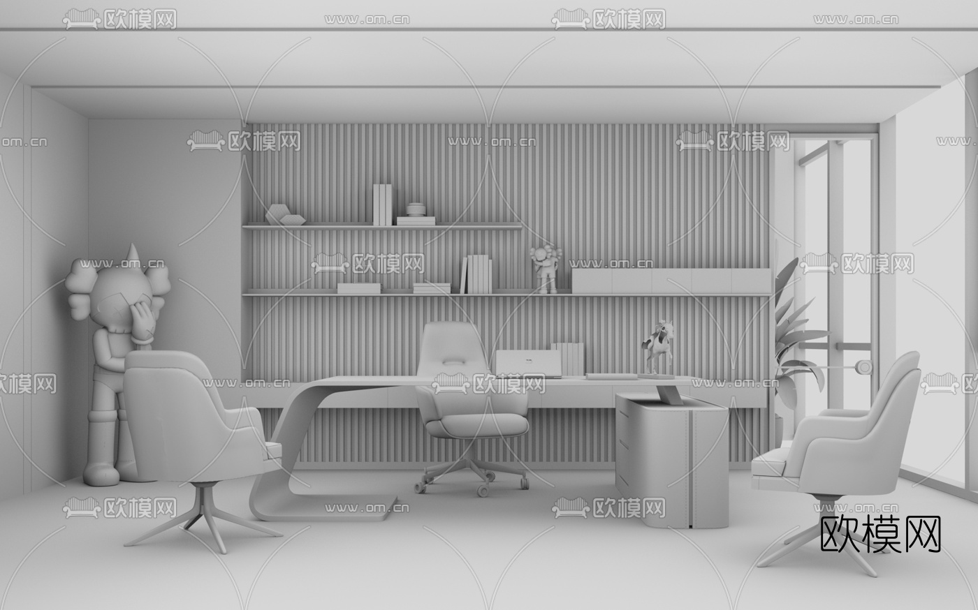 现代总经理办公室su模型下载（渲染图3）
