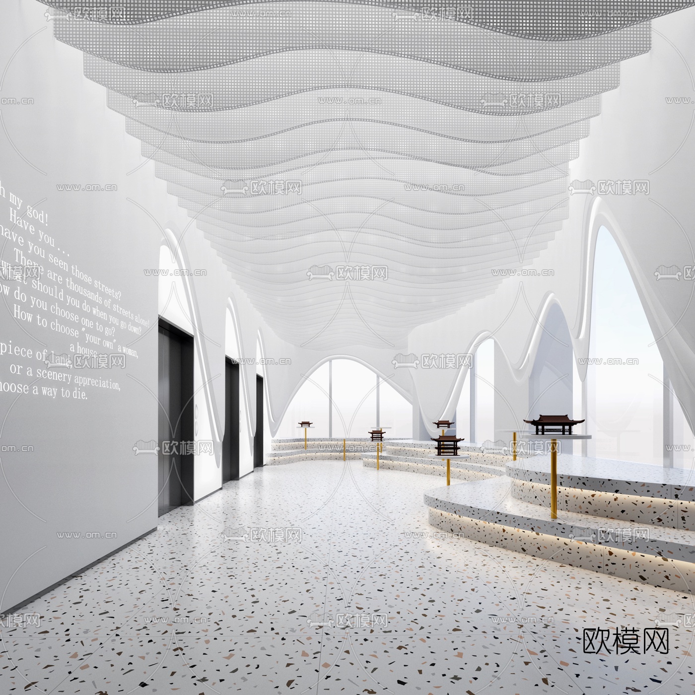 现代展厅电梯厅3d模型下载