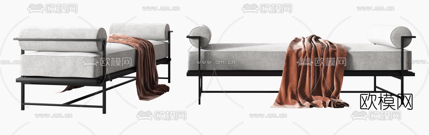 现代布艺床尾凳3d模型下载（渲染图3）