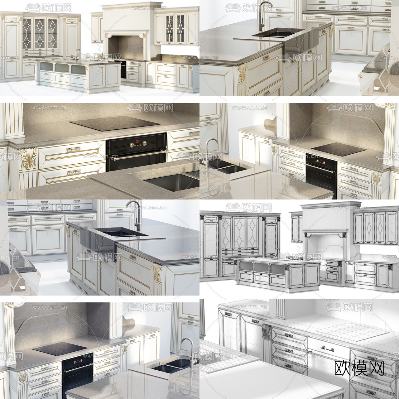 欧式橱柜中岛柜3d模型下载