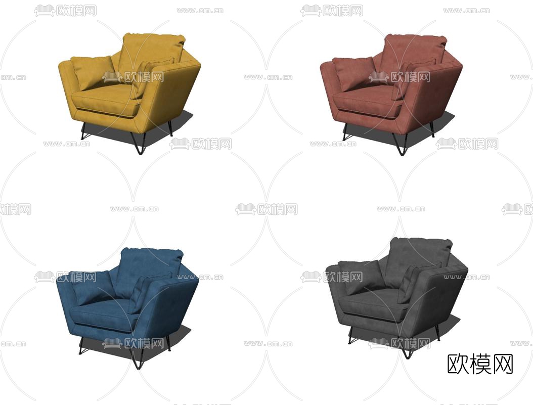 北欧布艺单人沙发su模型下载