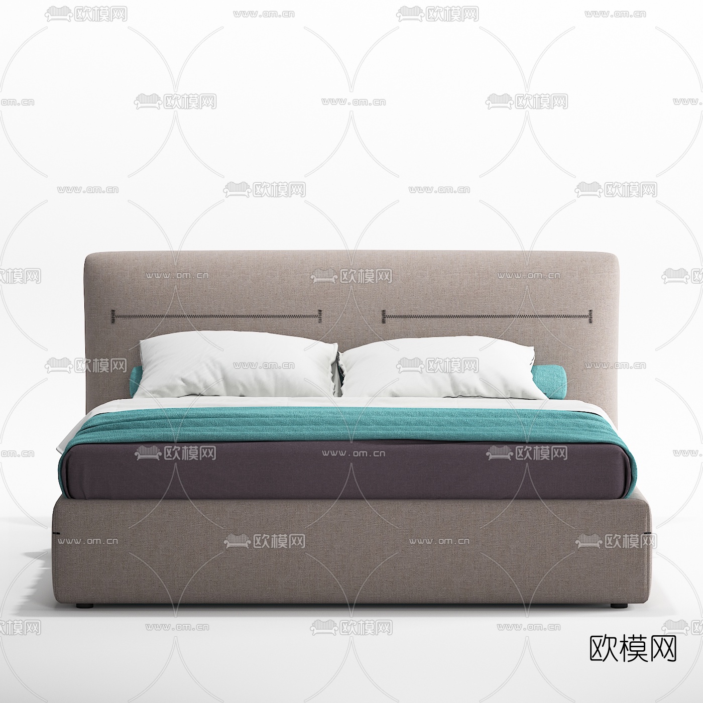 北欧布艺双人床3d模型下载（渲染图1）