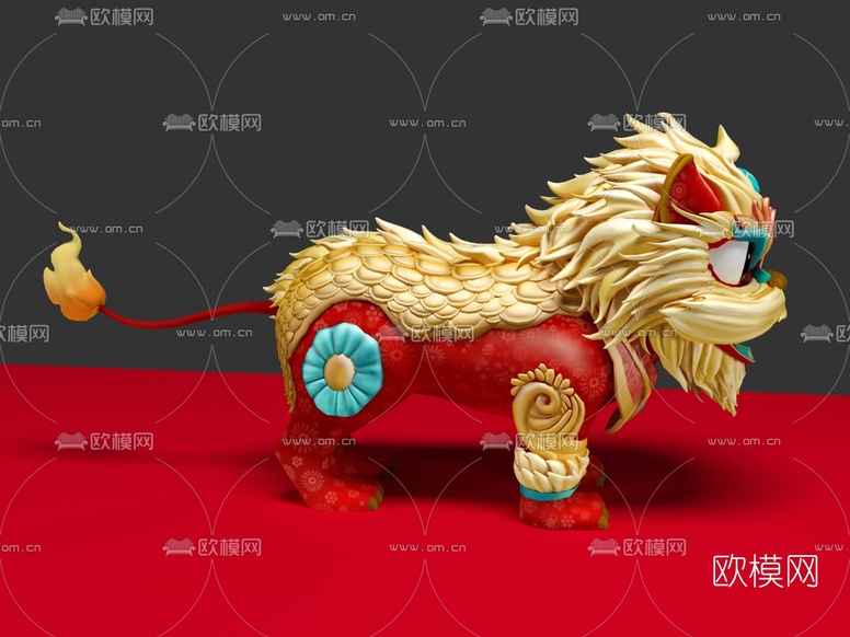 中式狮子摆件3d模型下载(渲染图2)
