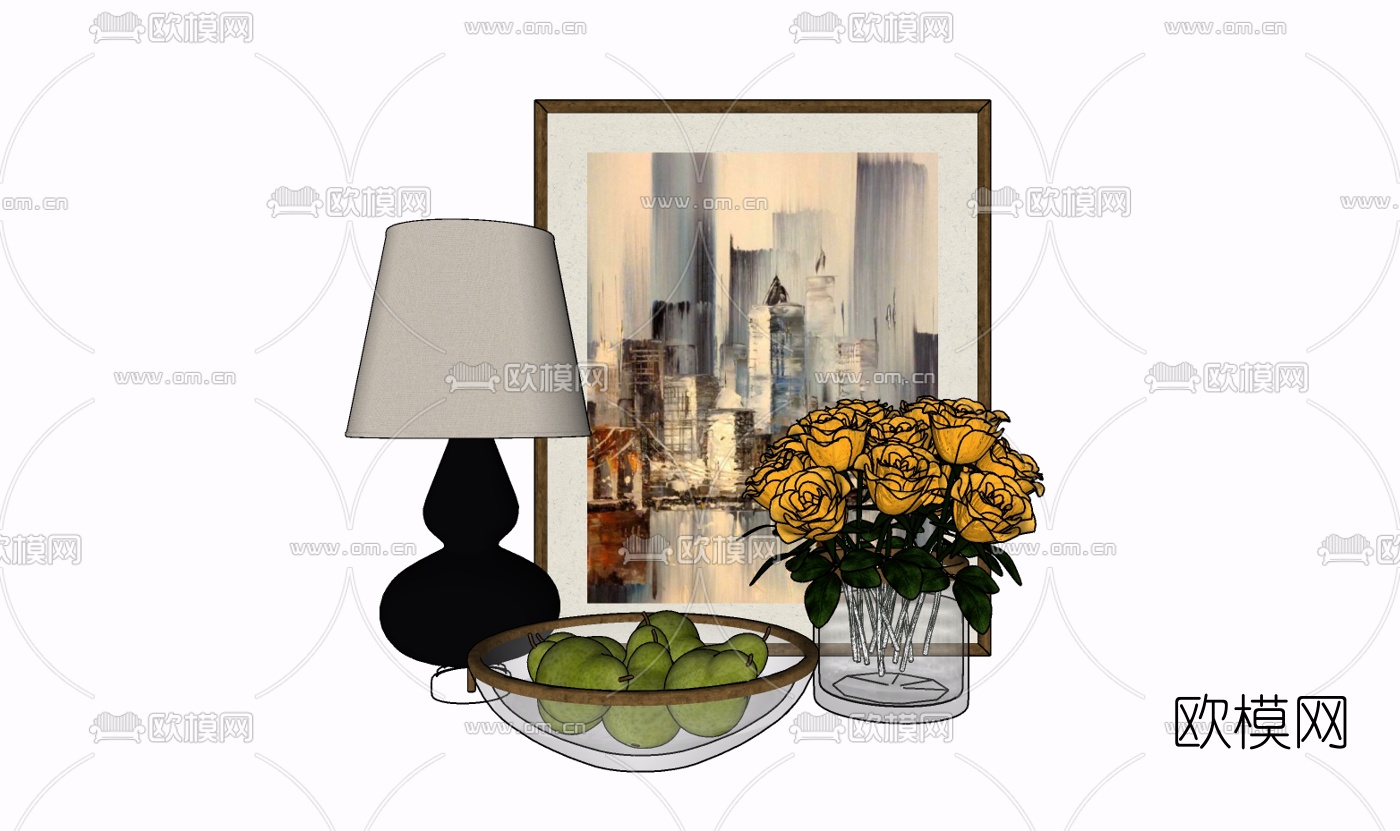 现代台灯果盘花瓶组合免费su模型下载
