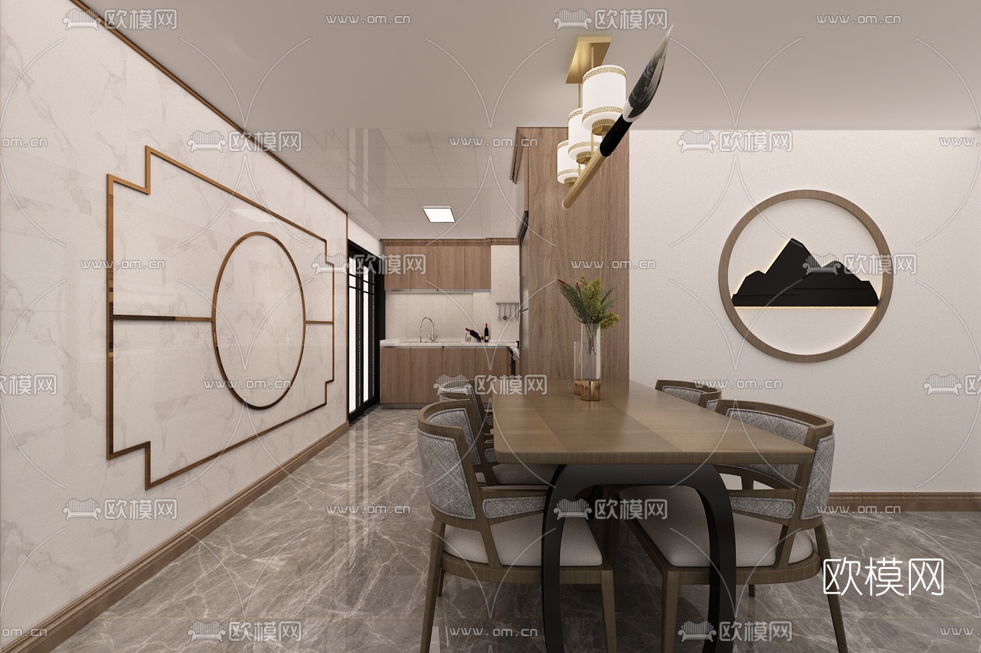 新中式客厅餐厅免费3d模型