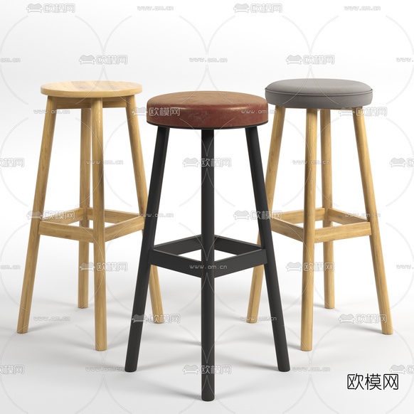 现代实木吧椅3d模型下载