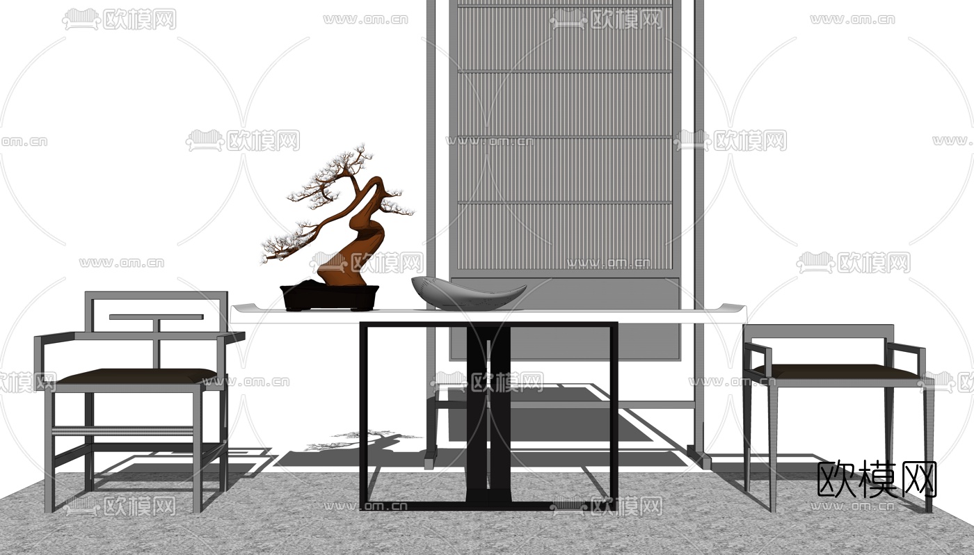 中式实木端景条案su模型