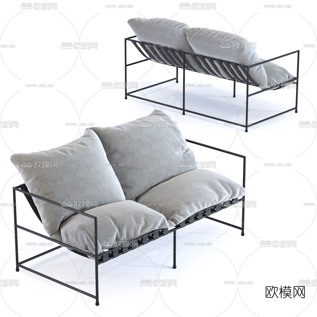 工业风铁艺双人沙发3d模型