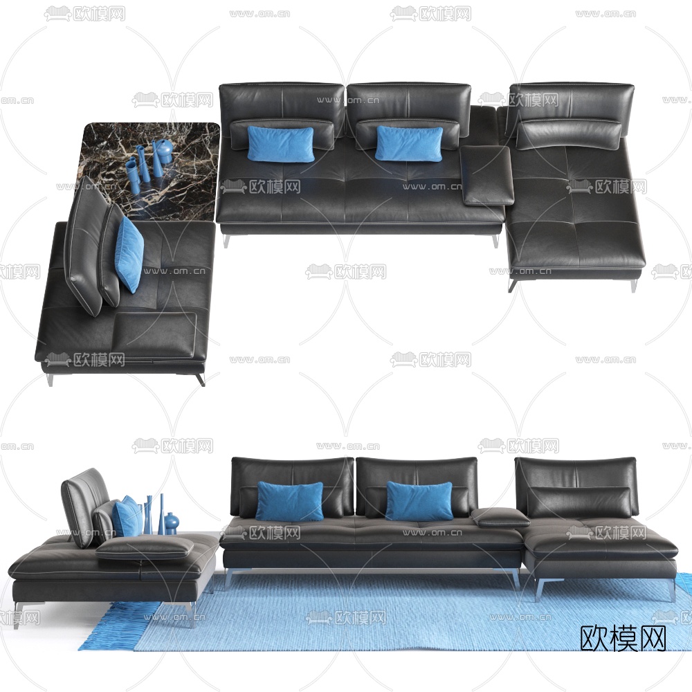 现代皮革转角沙发3d模型