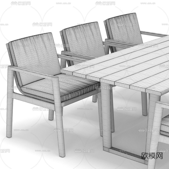 现代实木餐桌椅3d模型下载(渲染图4)