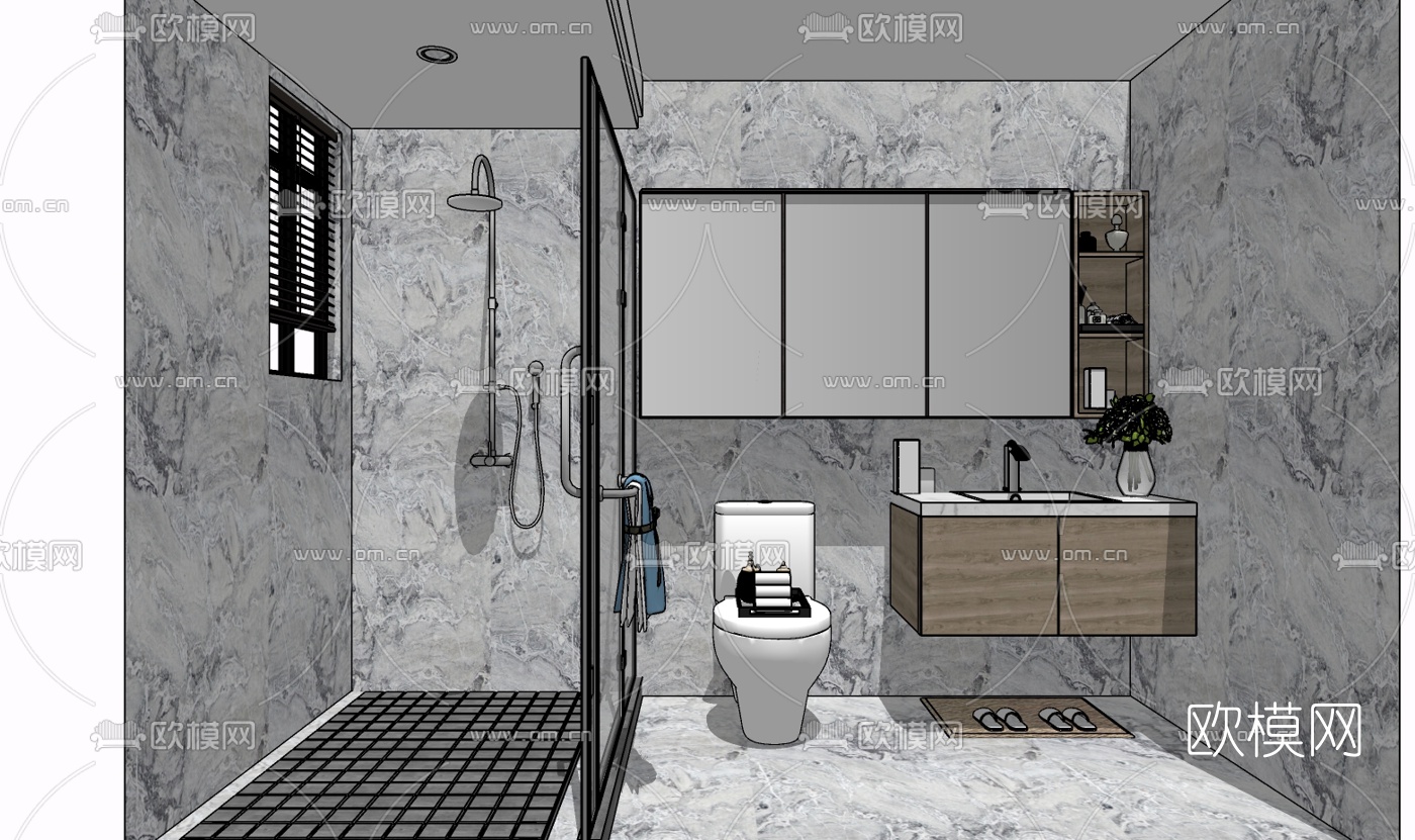 现代卫生间免费su模型下载
