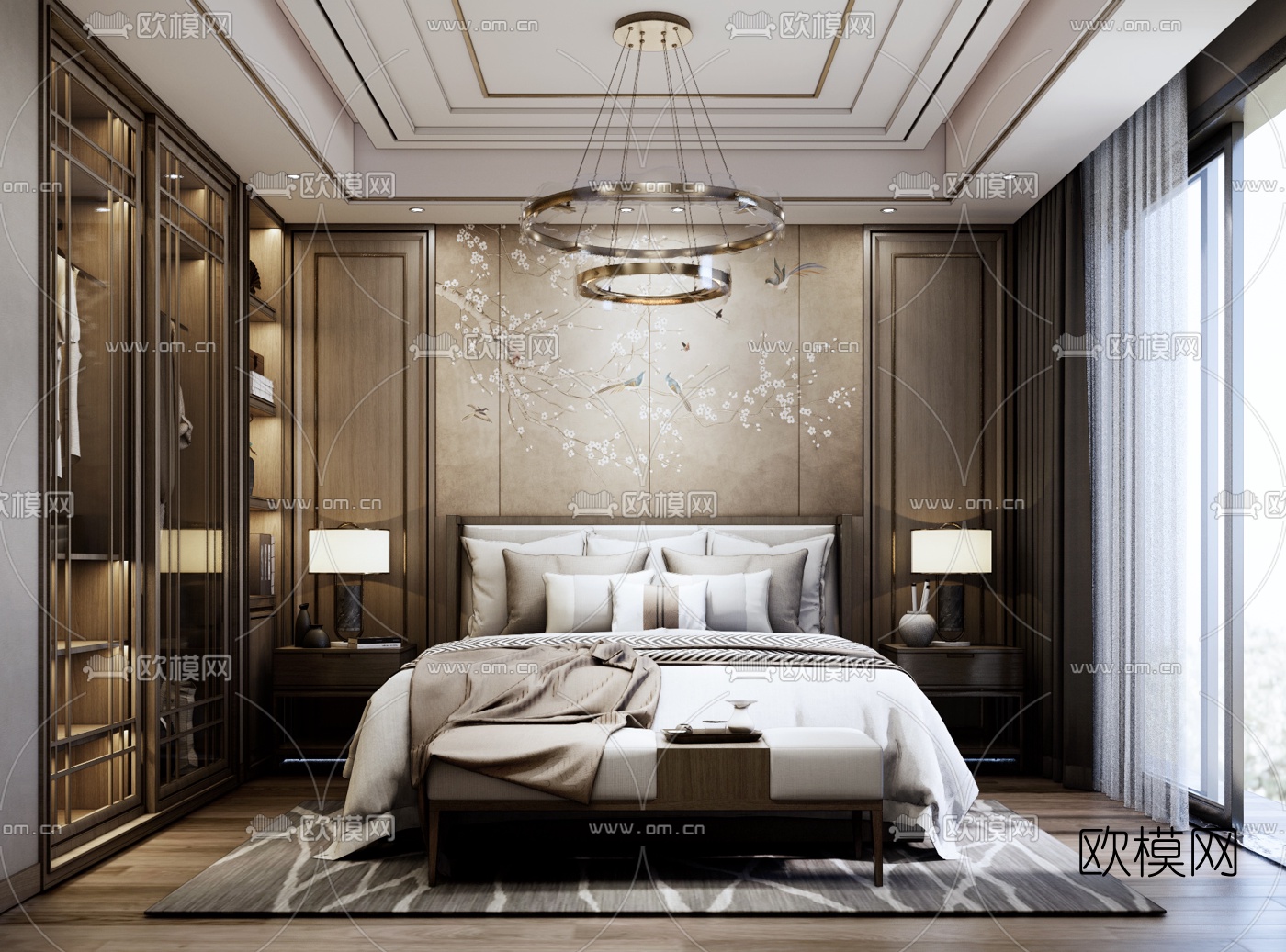 新中式轻奢卧室su模型