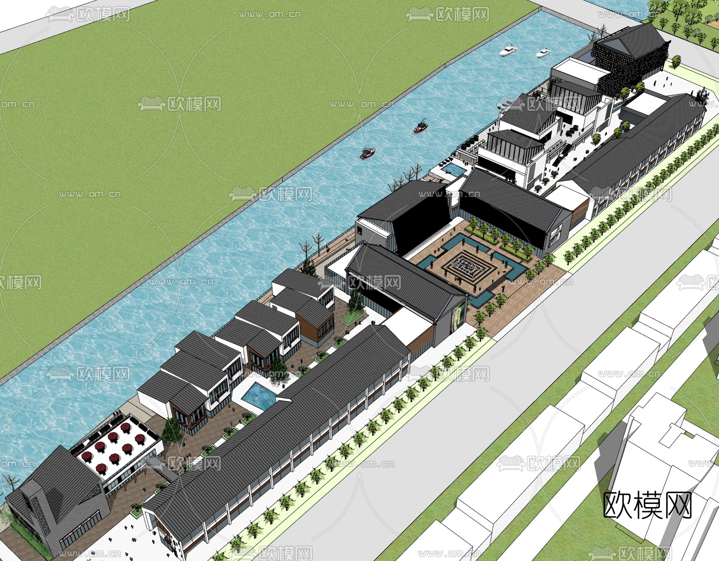 新中式商业街su模型下载（渲染图3）