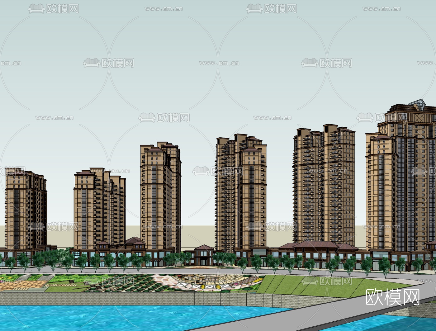 欧式商住综合楼su模型下载