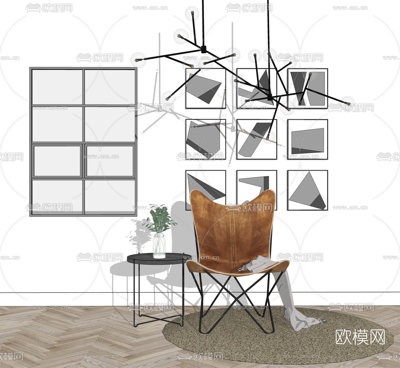 北欧休闲椅茶几su模型下载