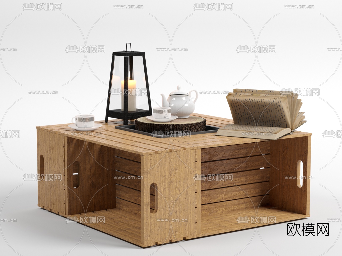 工业风原木茶几3d模型