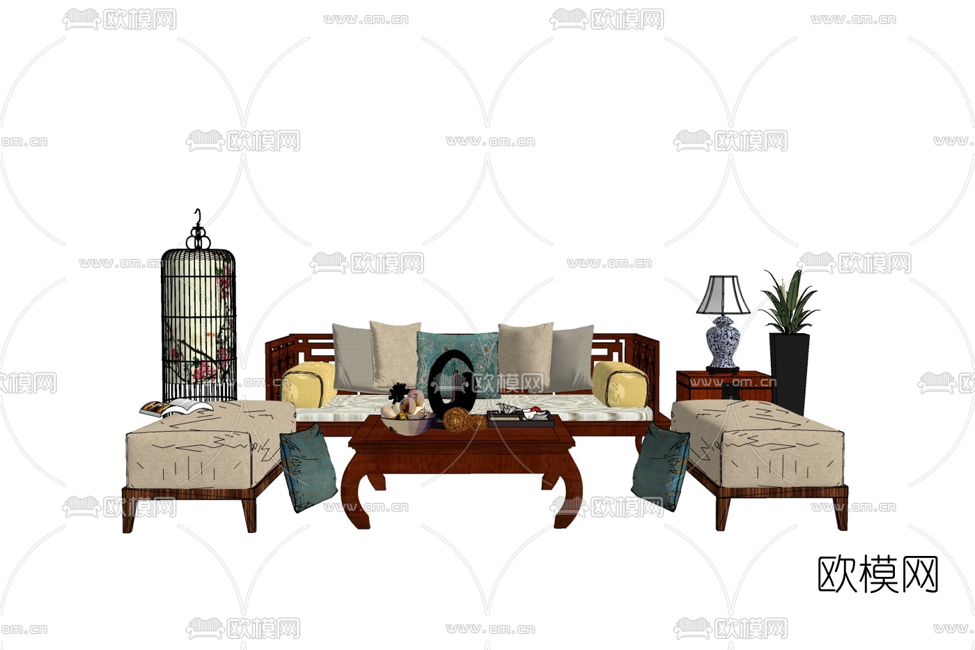 欧式沙发组合免费su模型下载