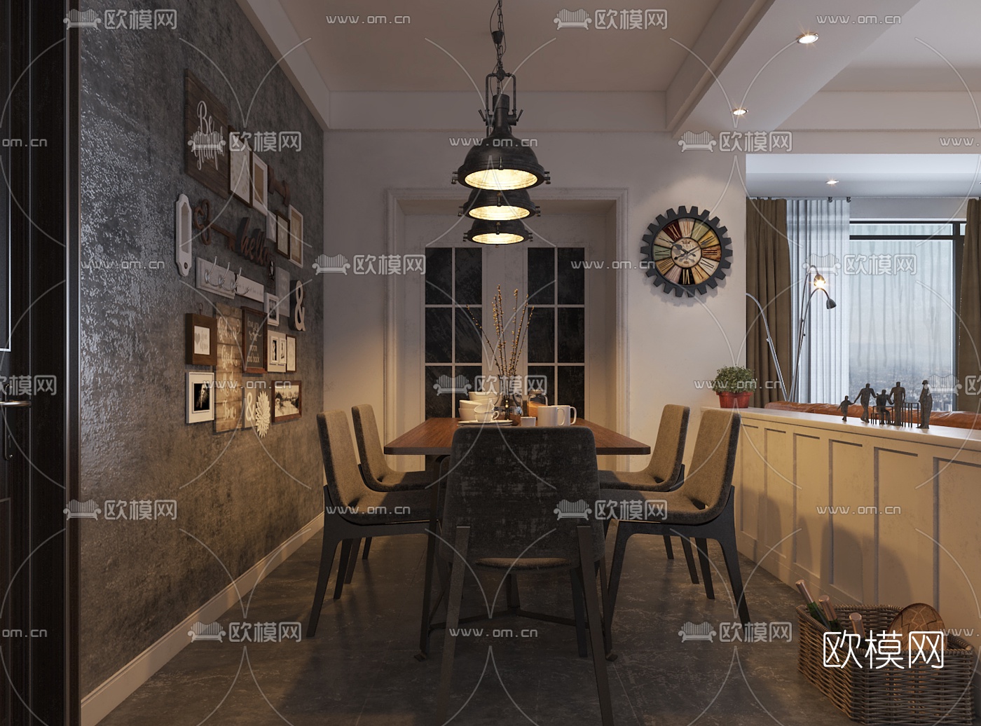 工业风客厅餐厅3d模型