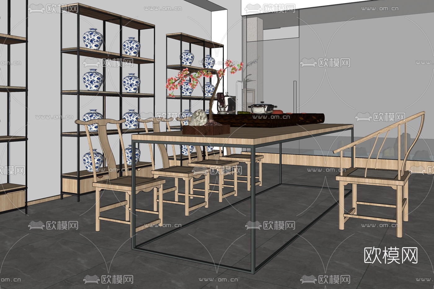 新中式茶室免费su模型下载