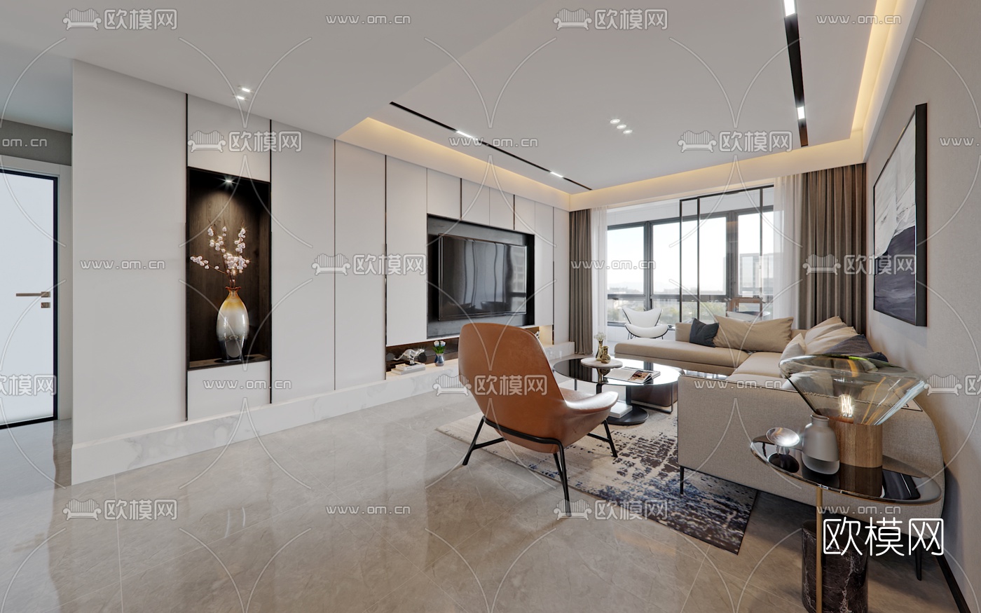 现代轻奢客厅餐厅3d模型