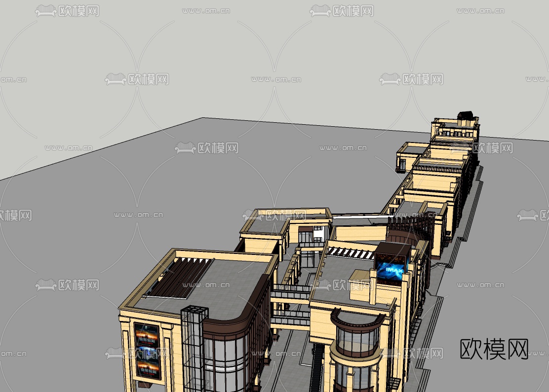 现代商业街鸟瞰规划免费su模型下载