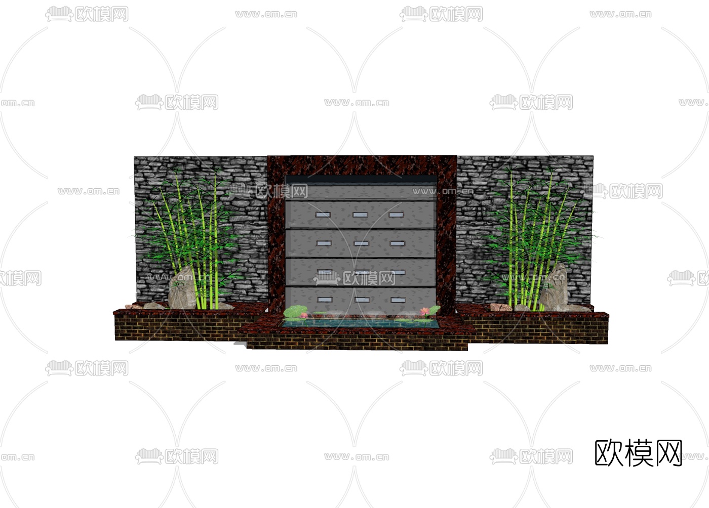 新中式景观墙免费su模型下载