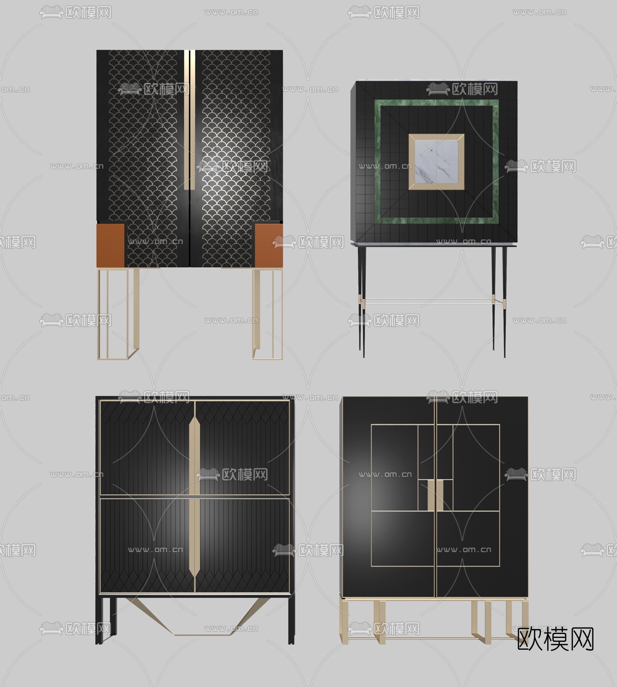 现代高脚边柜组合3d模型