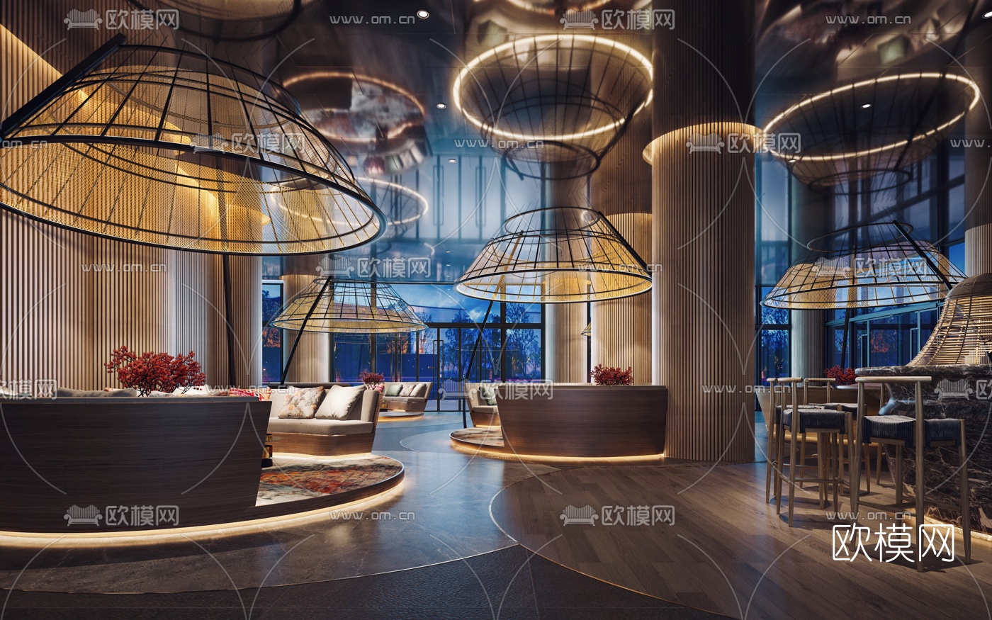 新中式酒店大堂吧3d模型