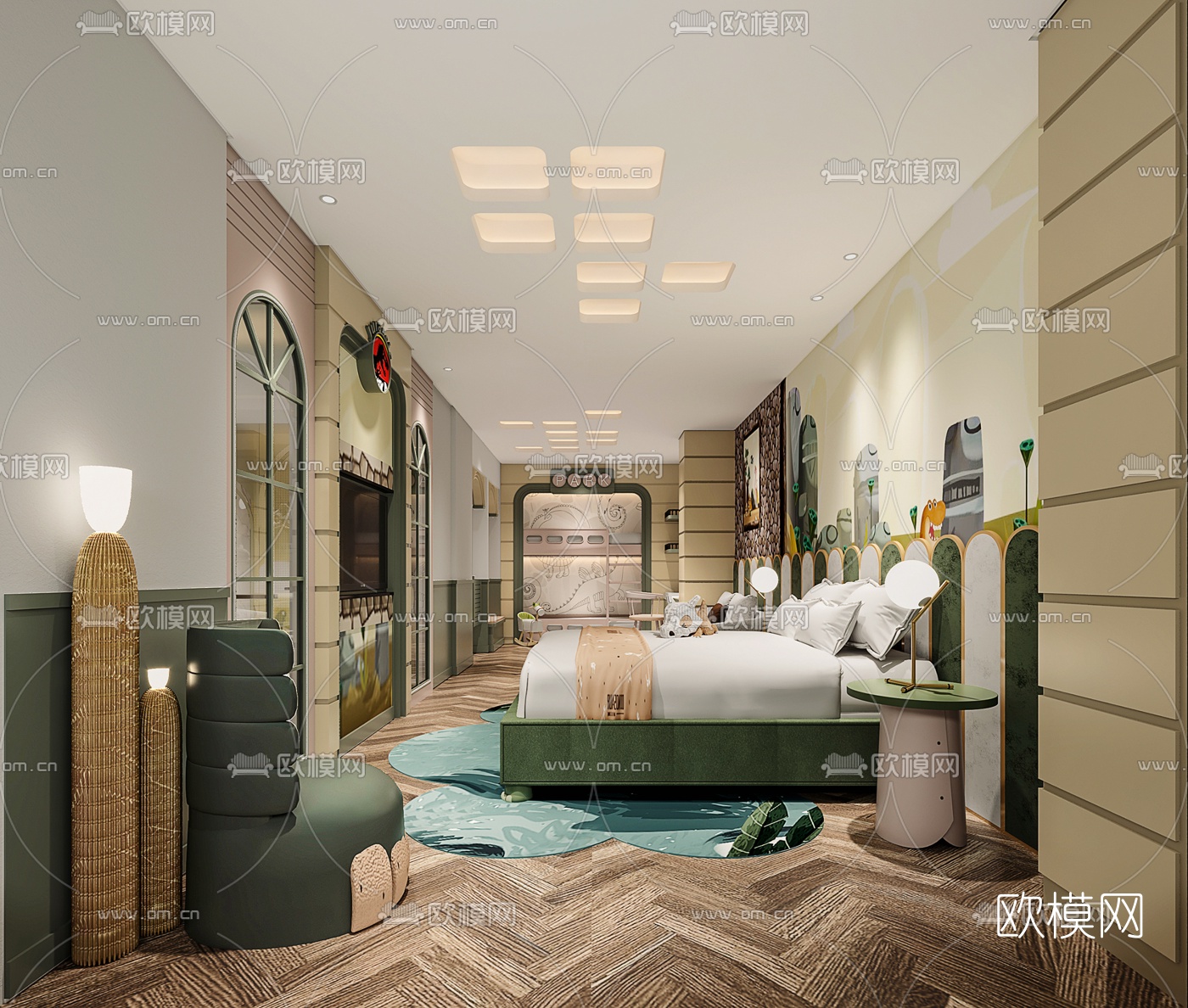 东南亚酒店客房套间3d模型下载（渲染图1）