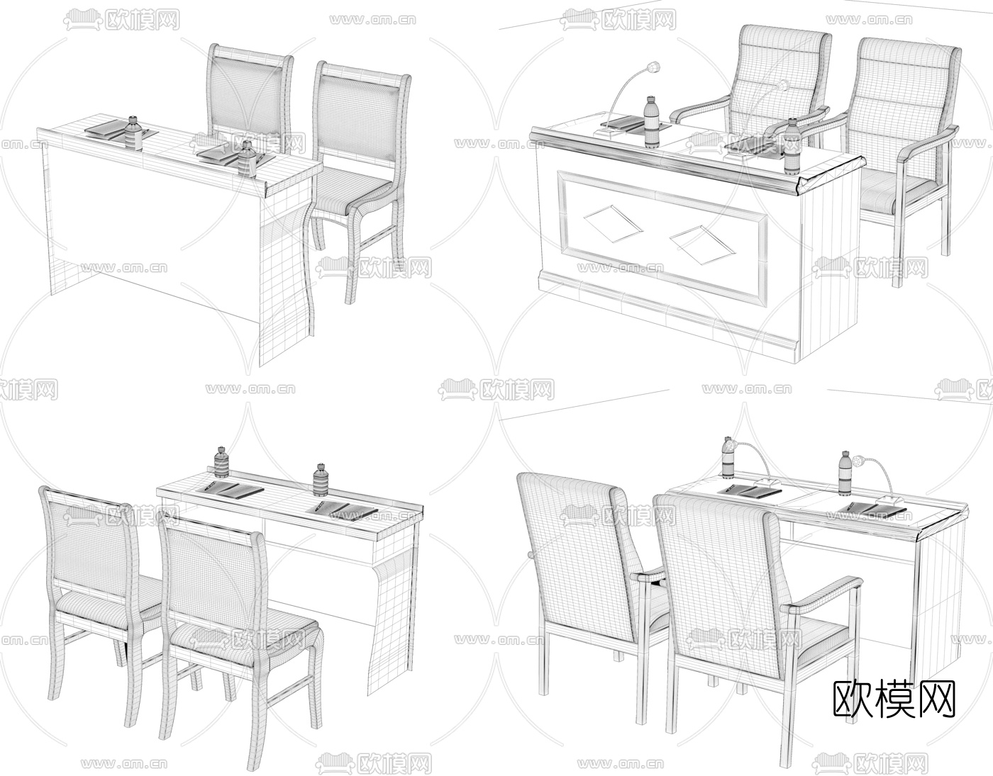 现代实木活动会议桌3d模型