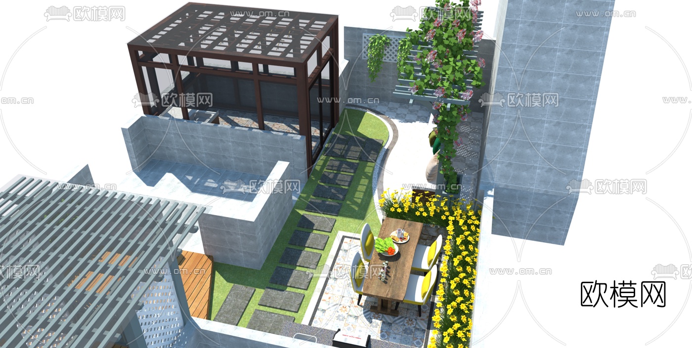 简欧屋顶花园su模型下载（渲染图5）