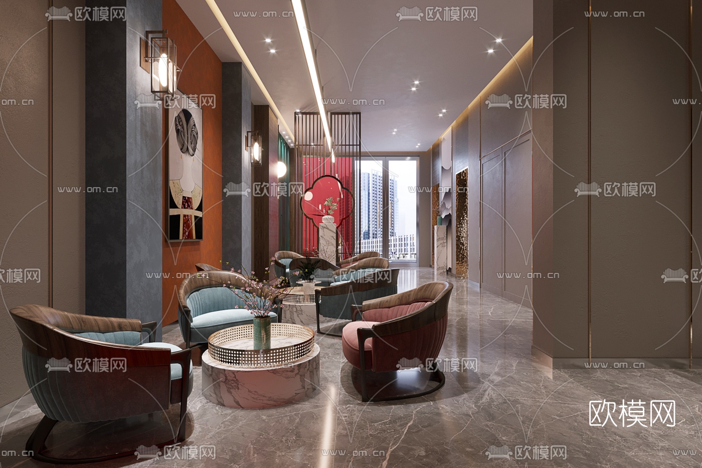 新中式摄影店前台大厅3d模型