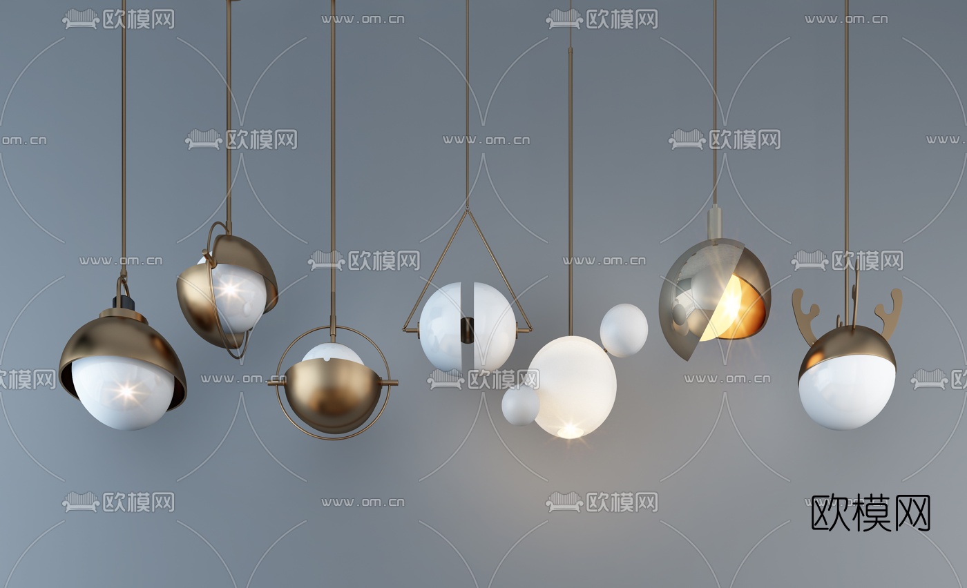 现代金属球形小吊灯3d模型下载_ID10616585_3dmax免费模型-欧模网