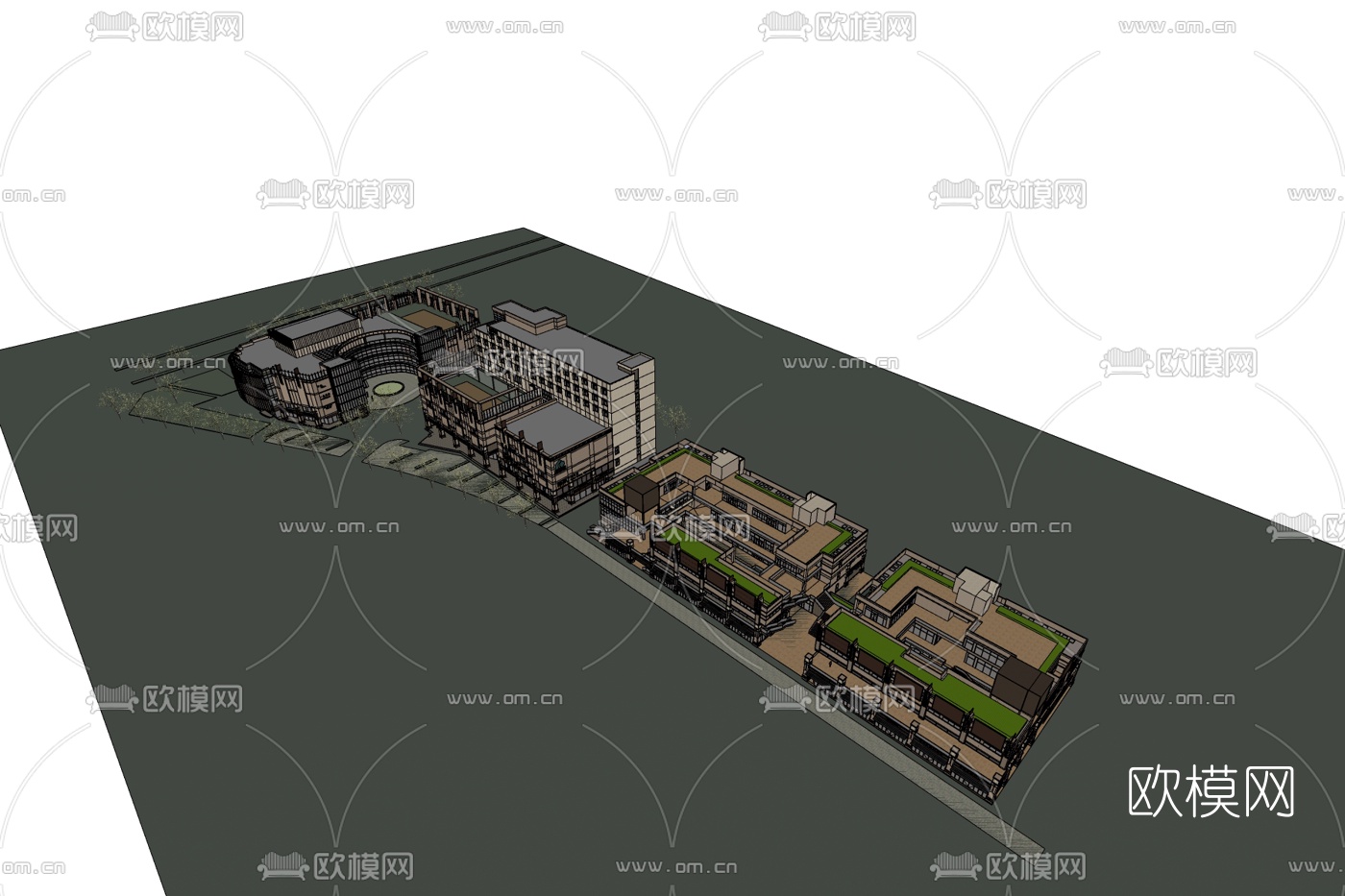 现代商业街免费su模型下载