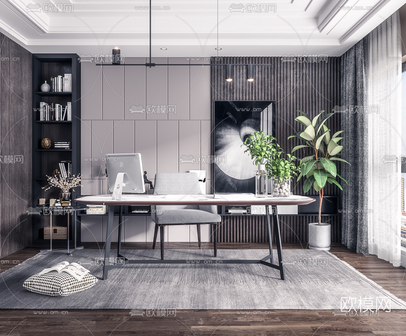 现代书房3d模型-免费3dmax模型库-欧模网
