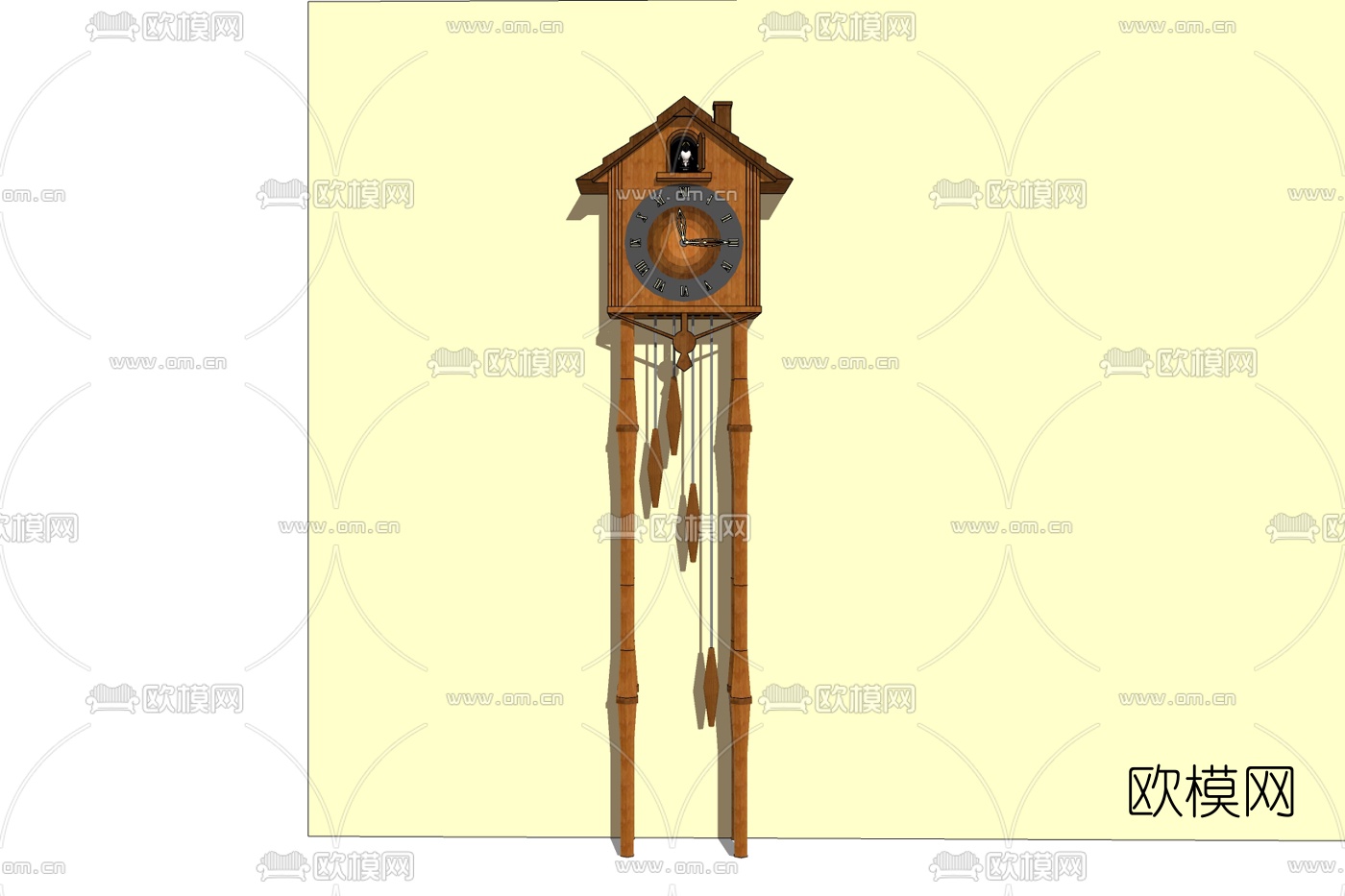 欧式实木落地钟表免费su模型下载