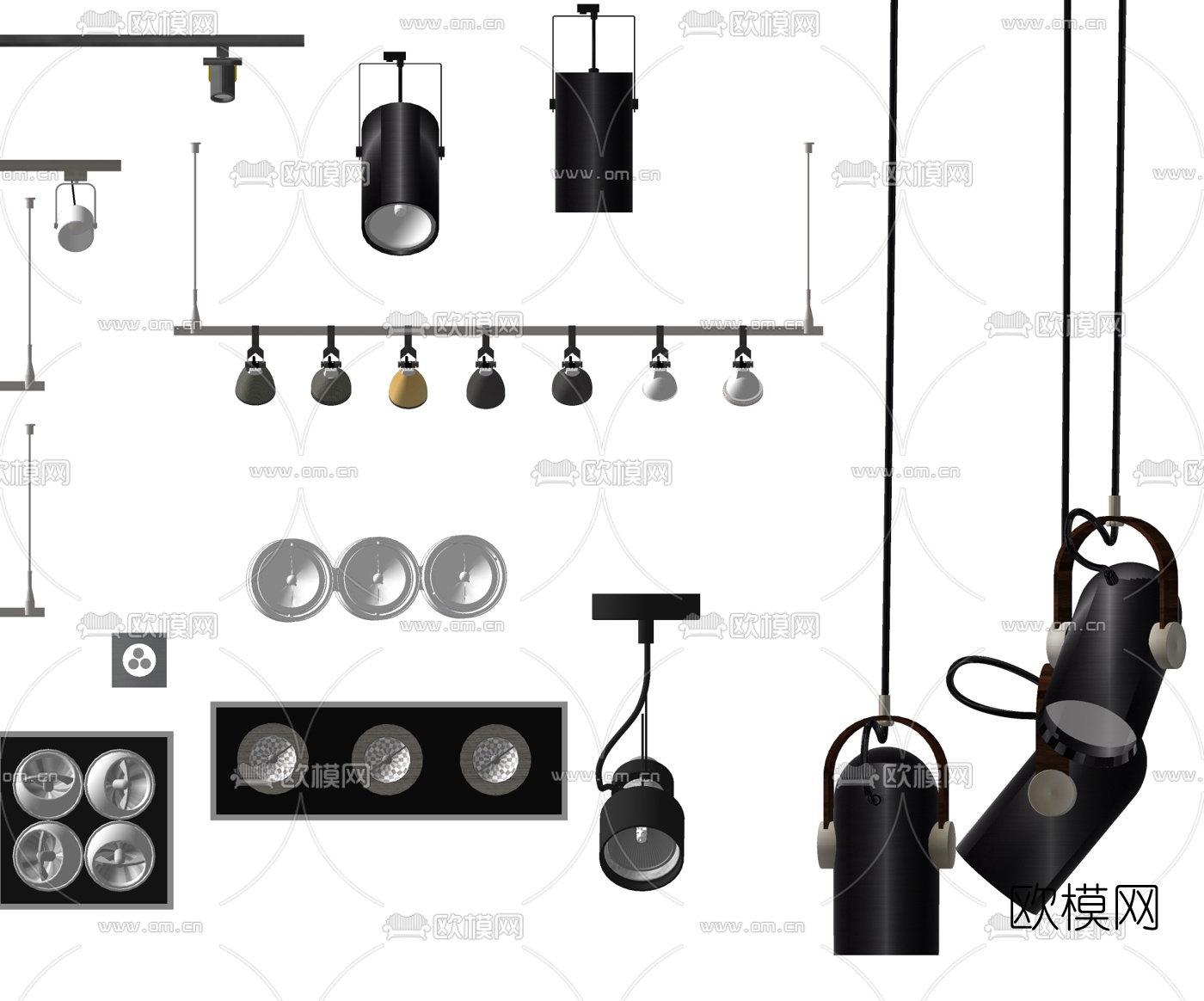 现代轨道灯筒灯su模型下载（渲染图3）