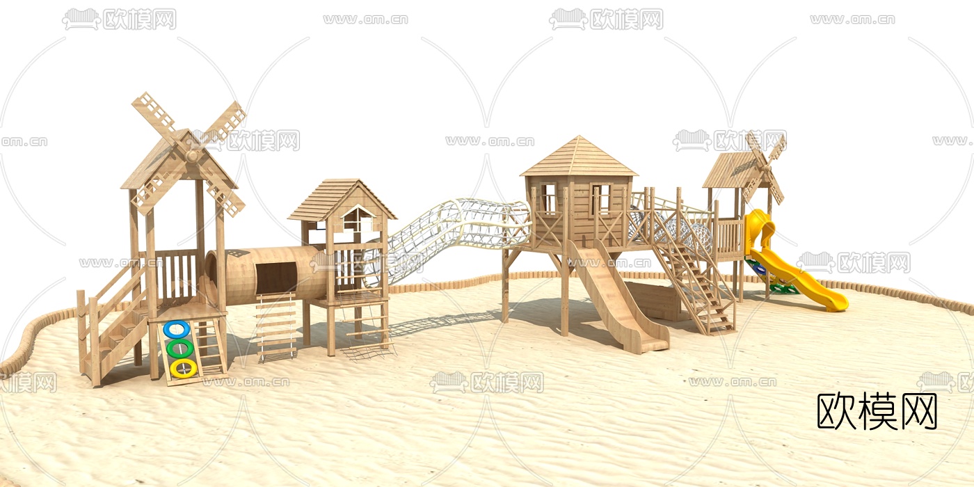 现代儿童游乐设备滑梯3d模型下载（渲染图2）