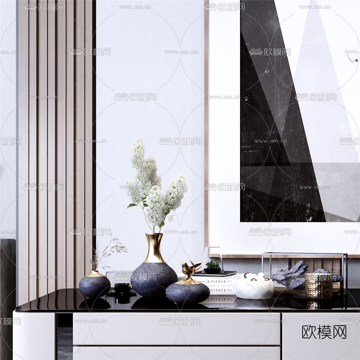 新中式书籍花艺摆件3d模型